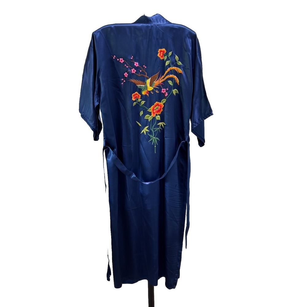 100% Silk Embroidered Kimono Robe - Blue with Dragon Size Small Rose Brand Chine